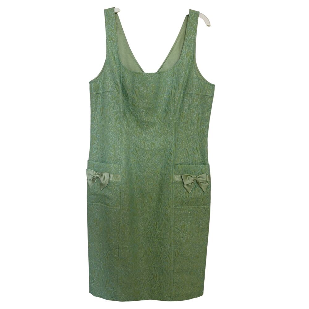 Vtg Y2K Rickie Freeman Teri Jon Retro Style Sea Foam Sleeveless Bow Dress 10